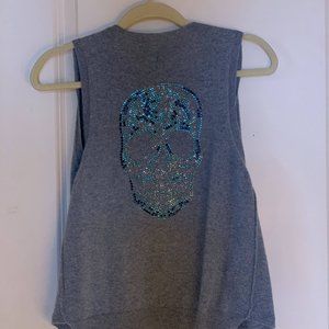 ZADIG & VOLTAIRE Blue Cashmere Vest with Crystal Skull Design Medium